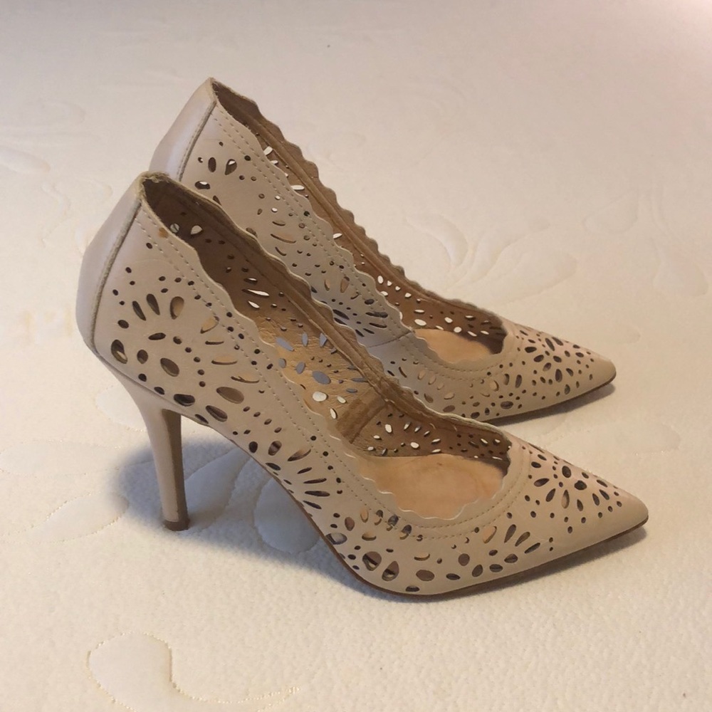 Tan cut out heels